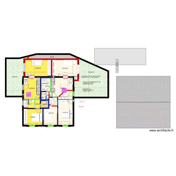 1er étage gîtes salon dans extension variante A. Plan de 18 et 148 m² 1er étage gîtes salon dans extension variante A. Plan de 18 et 148 m²