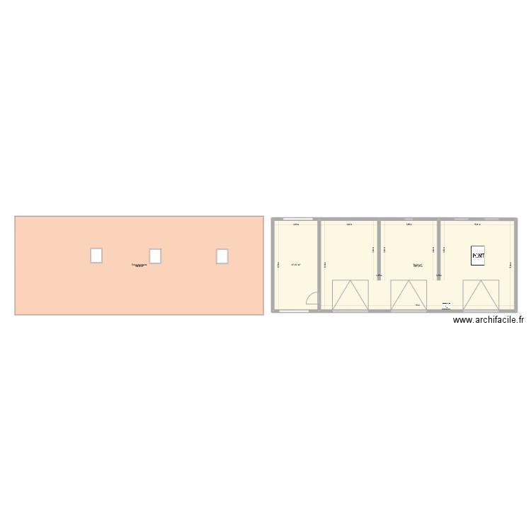 Hangar. Plan de 2 pièces et 95 m2