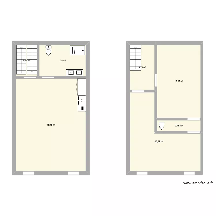 3 ème appartement (niveau 3 et niveau 4). Plan de 7 et 87 m² 3 ème appartement (niveau 3 et niveau 4). Plan de 7 et 87 m²
