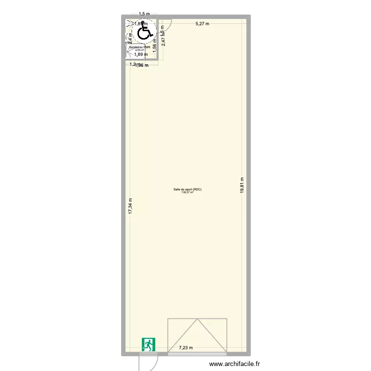 RDC. Plan de 2 pièces et 143 m²