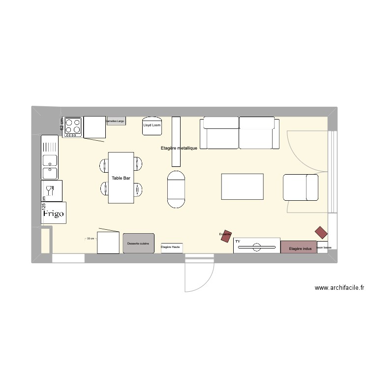 Main Room 4. Plan de 2 pièces et 30 m2