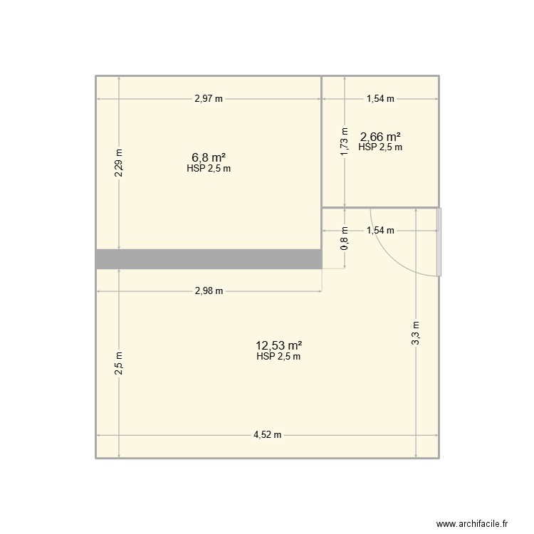 Chambre. Plan de 3 pièces et 22 m2