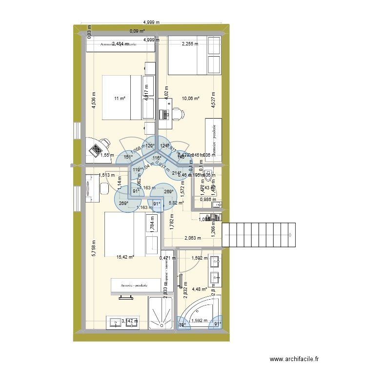 Les Valées. Plan de 7 pièces et 48 m2