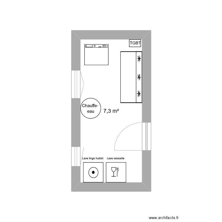 DEBODARD. Plan de 1 pièce et 7 m2