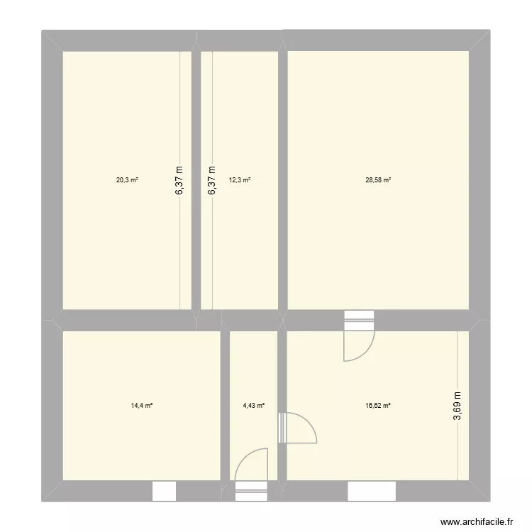maison 1. Plan de 6  et 97 m²
