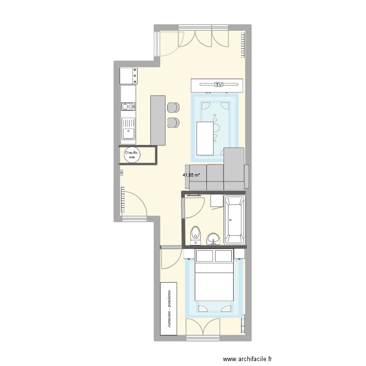 Fond-2P. Plan de 1 pièce et 42 m2