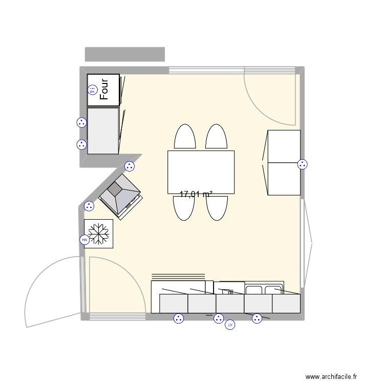 cuisine. Plan de 1 pièce et 17 m2