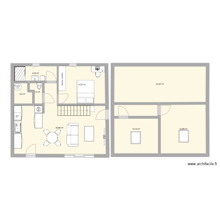 50M2. Plan de 8 pièces et 101 m2