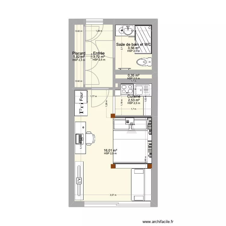 Appart Tabor. Plan de 6  et 27 m²