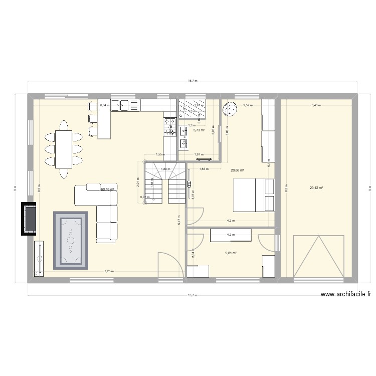 W.STPHIL. Plan de 5 pièces et 125 m2