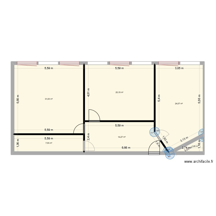 bureau caneranne v2. Plan de 6 pièces et 103 m2