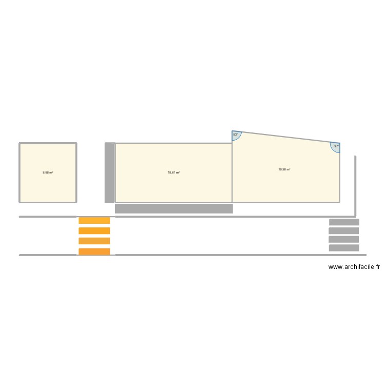 plan implatation échafaudage. Plan de 3 pièces et 46 m2