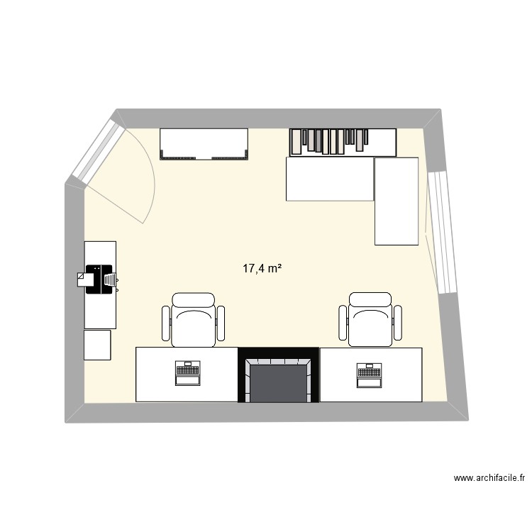 Bureau. Plan de 1 pièce et 17 m2