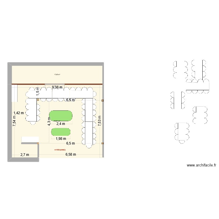 Halle 44 places. Plan de 2 pièces et 88 m2