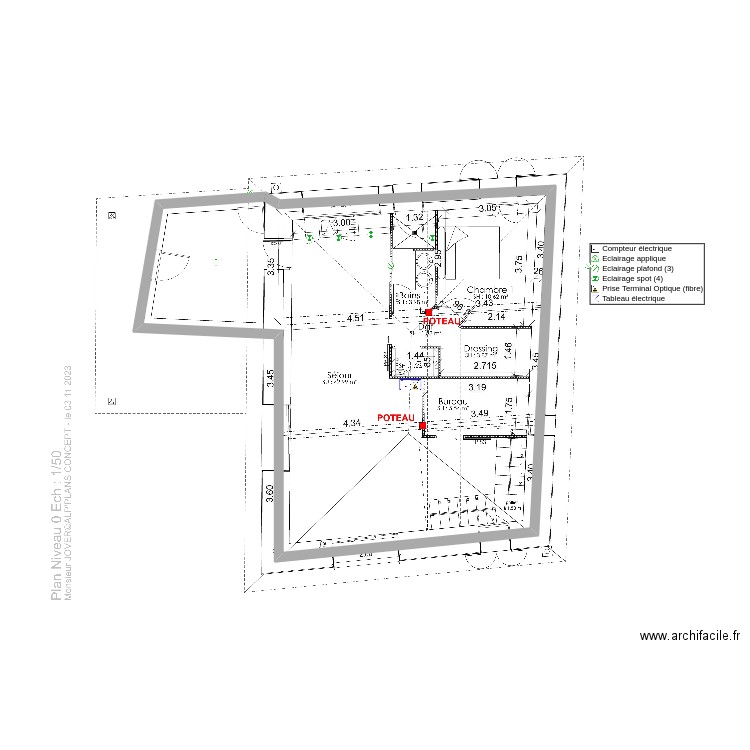 S & A jovert Legouic. Plan de 4 pièces et 189 m2