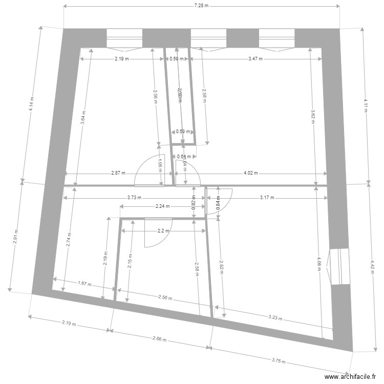 Jarnac étage. Plan de 6 pièces et 48 m2