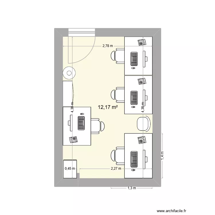 Plan bureau alternants. Plan de 1 pièce et 12 m² Plan bureau alternants. Plan de 1 pièce et 12 m²