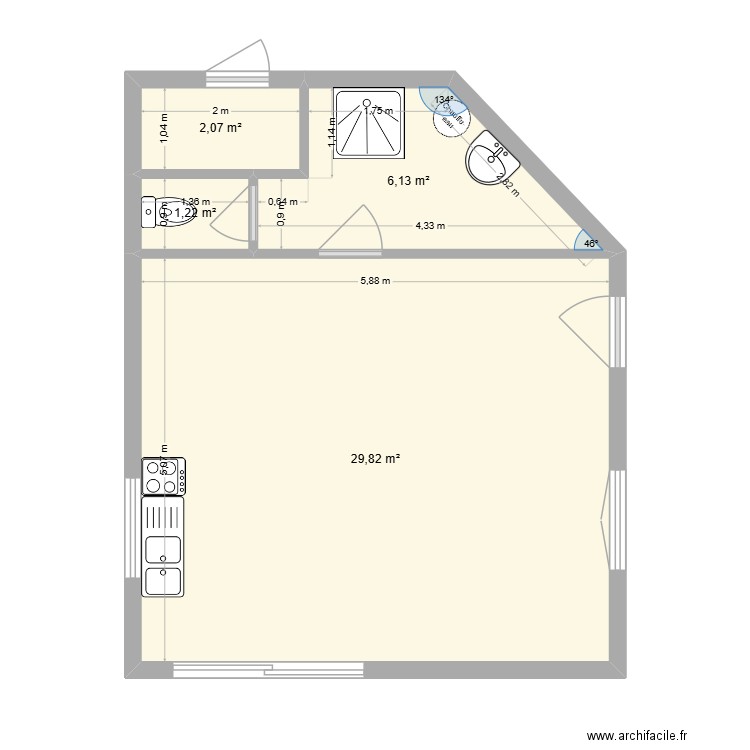 ARNAS. Plan de 4 pièces et 39 m2
