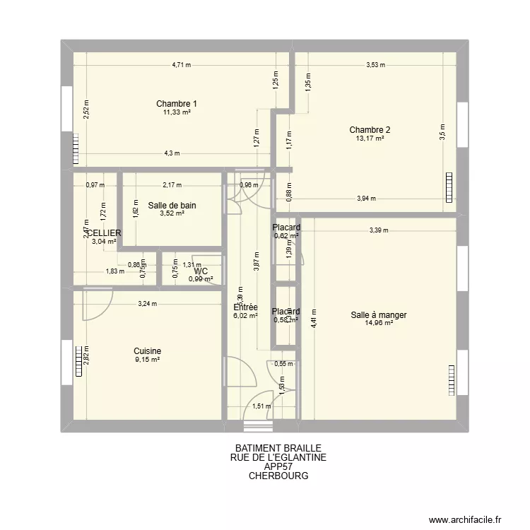 BAT BRAILLE APP57. Plan de 10  et 63 m²