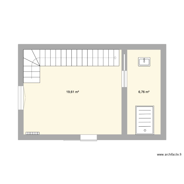 chambre. Plan de 2 pièces et 26 m2