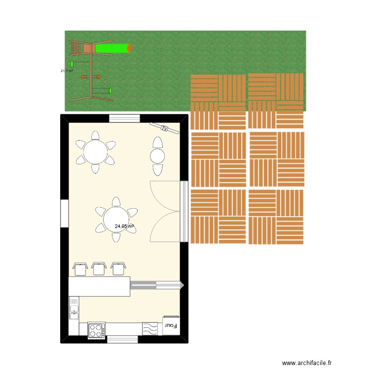 cuisine. Plan de 1 pièce et 25 m2