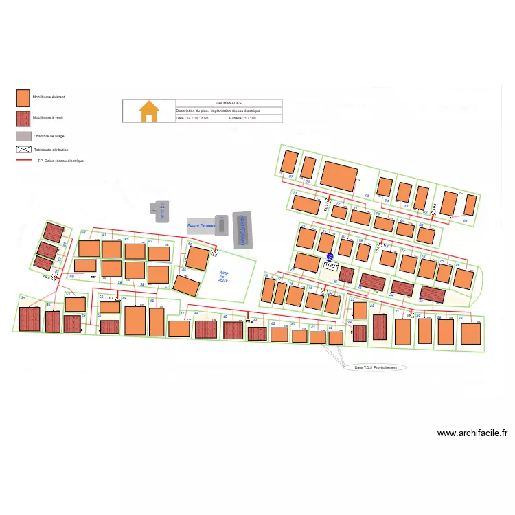 LES MANADES distribution r&eacute;seau mobil' home. Plan de 