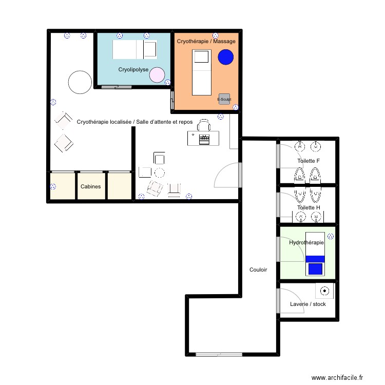 Esprit cryo. Plan de 9 pièces et 53 m2