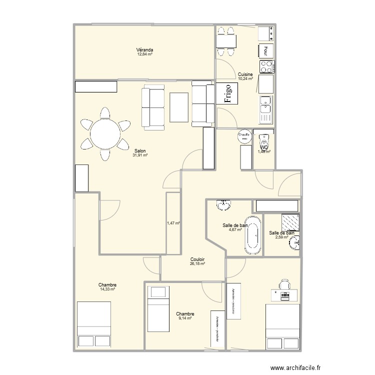 Coloc Leclerc Aménagée. Plan de 10 pièces et 115 m2