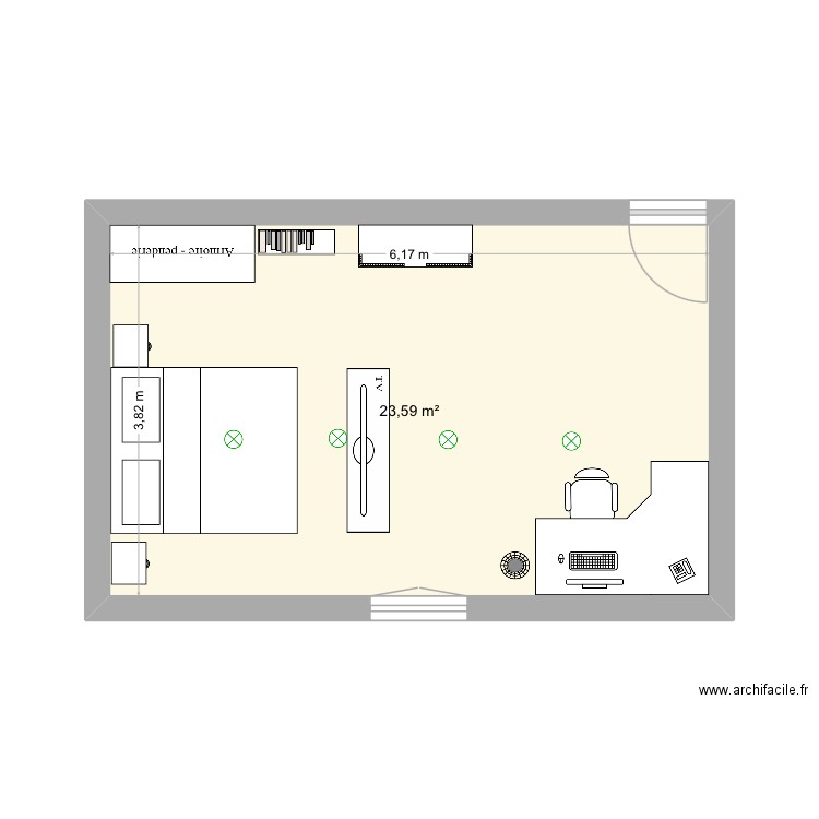 Unu. Plan de 1 pièce et 24 m2