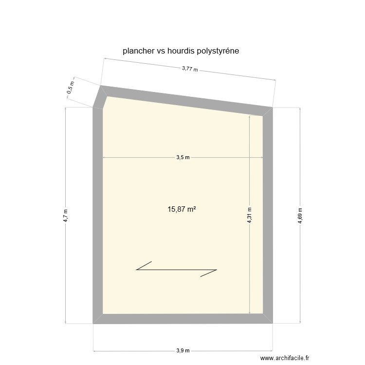 plancher salon. Plan de 1 pièce et 16 m2