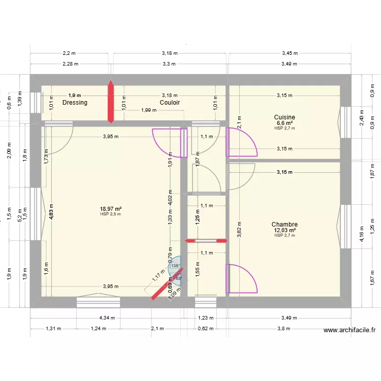 Projet ROYAN r&eacute;novation. Plan de 8 Pièces et 48 m²