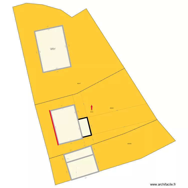 Plan cadastre avec extension ITE. Plan de 5 pièces et 292 m²
