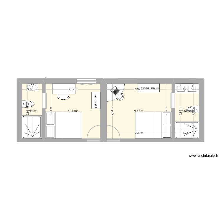 Plan chambre paimpont. Plan de 4 pièces et 24 m2