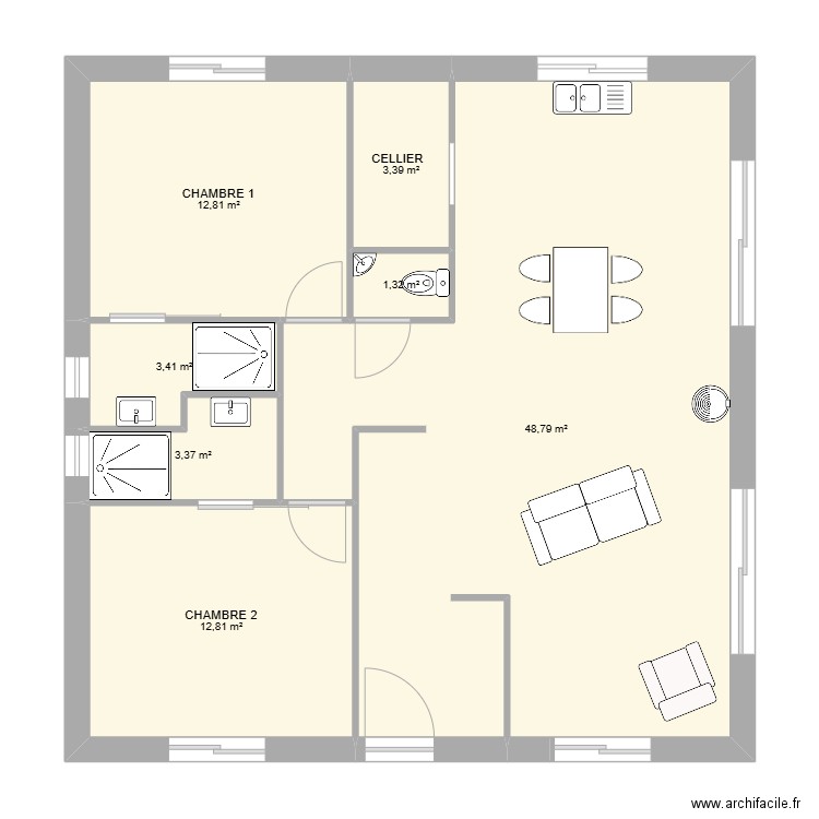 Maison T3. Plan de 7 pièces et 86 m2