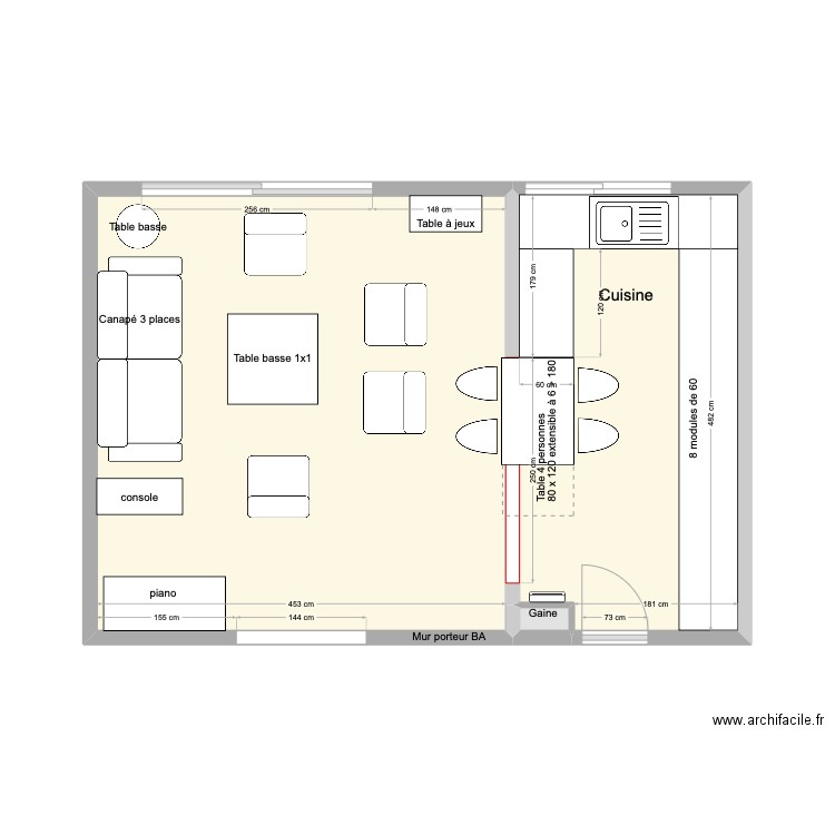 Cuisine en U. Plan de 3 pièces et 33 m2