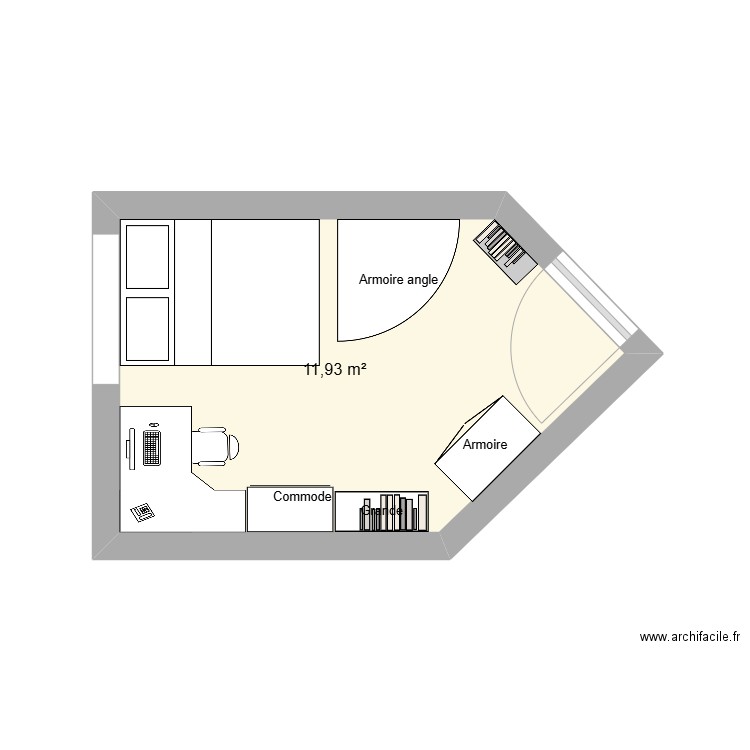 Bureau. Plan de 1 pièce et 12 m2