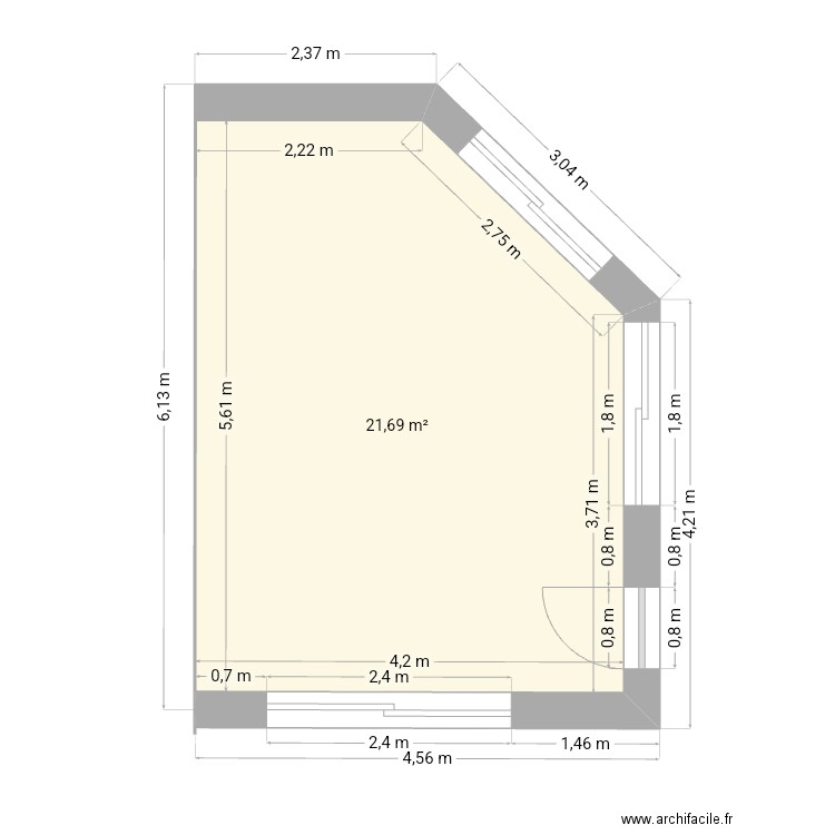 cuisine 2. Plan de 1 pièce et 22 m2