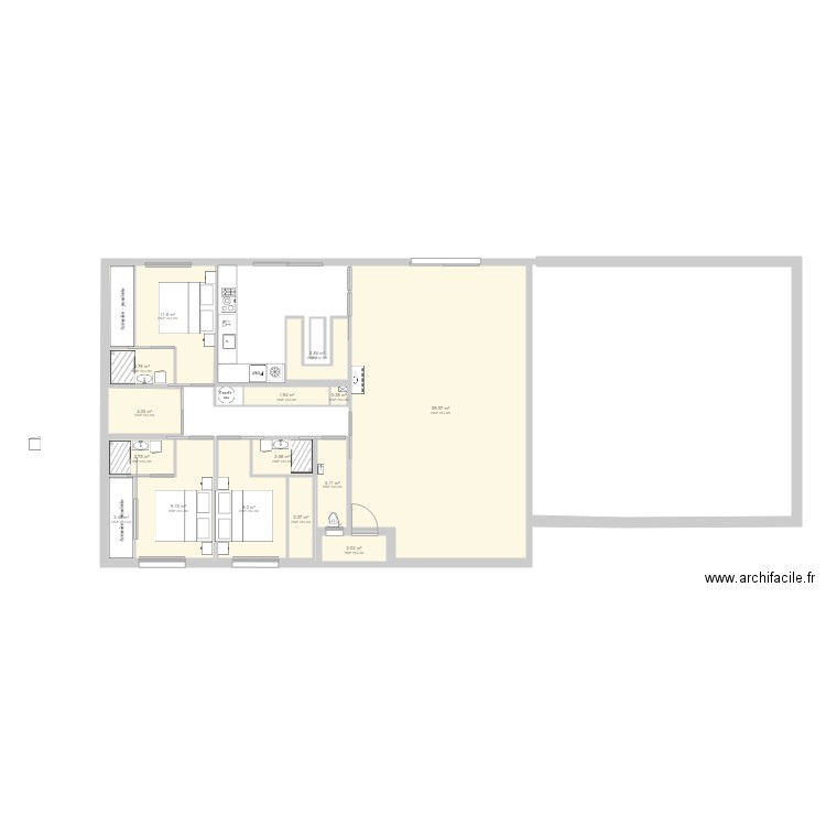 pla2. Plan de 15 pièces et 116 m2