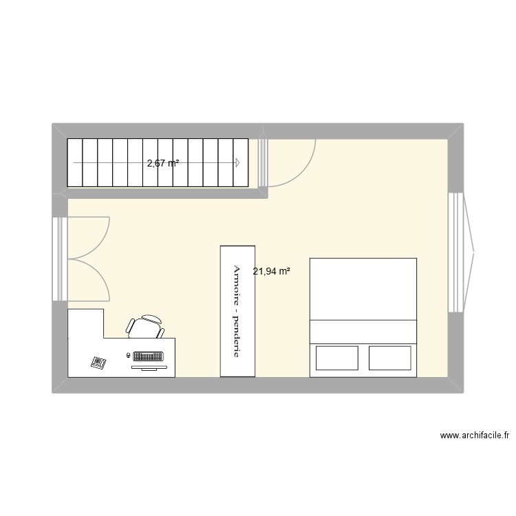 1er etage. Plan de 2 pièces et 25 m2