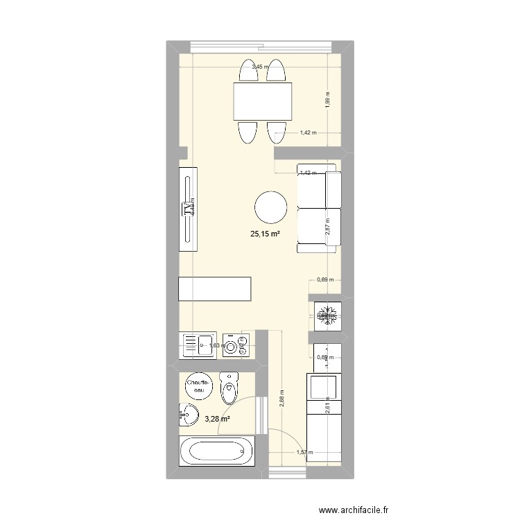saint mandrier. Plan de 2 pièces et 28 m2