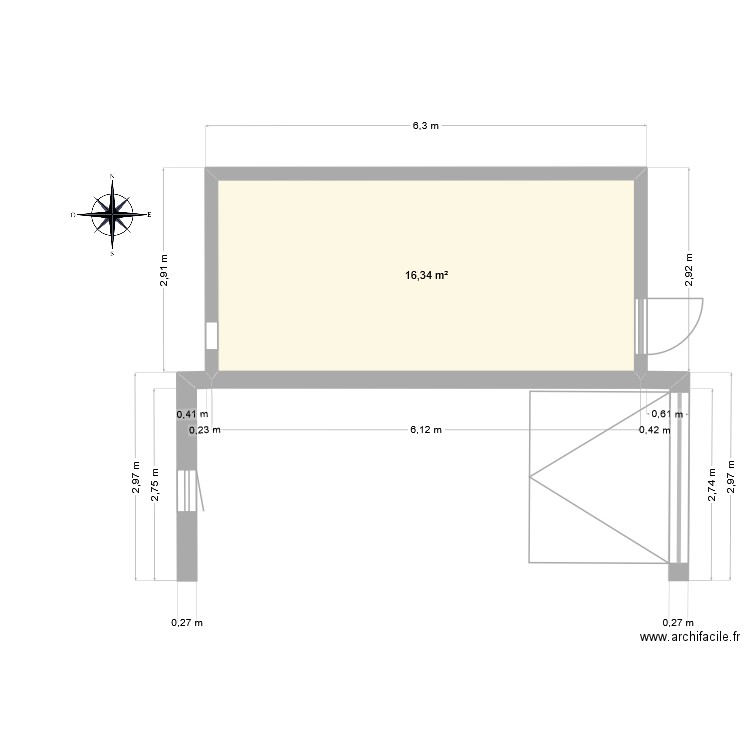atelier nouveau. Plan de 1 pièce et 16 m2