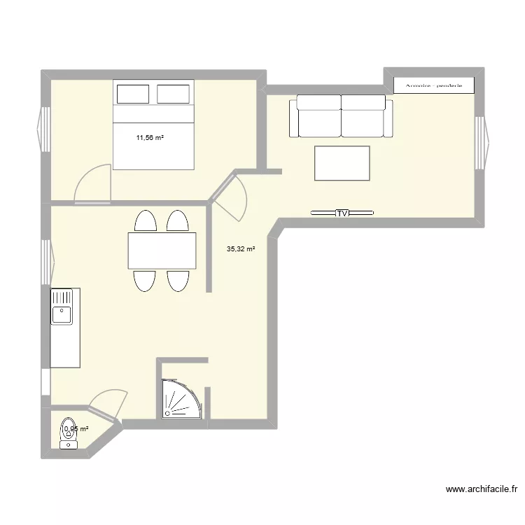 2 pi&egrave;ces + travaux. Plan de 3  et 48 m²
