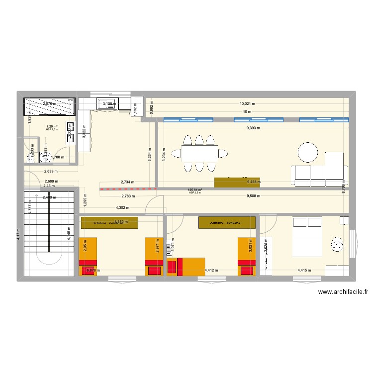 aménagement fort de lo. Plan de 2 pièces et 133 m2