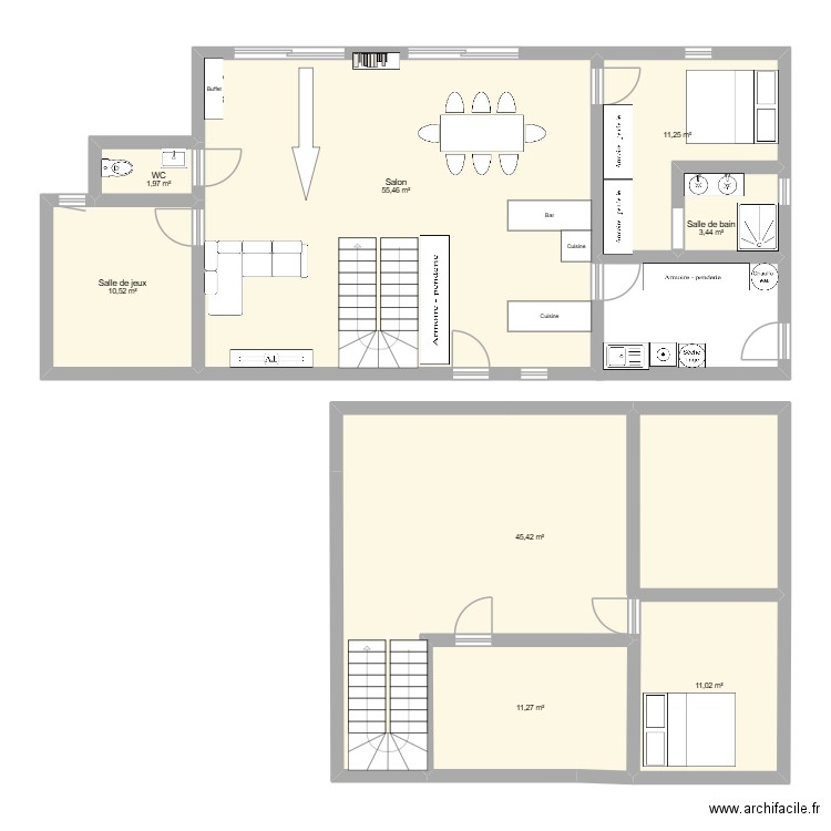 Maison 130m2 Charlotte. Plan de 8 pièces et 150 m2