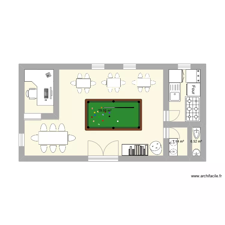CAFE. Plan de 3  et 31 m²