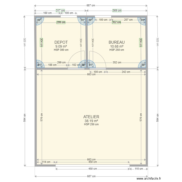 ATELIER VITRIER. Plan de 3 pièces et 58 m2