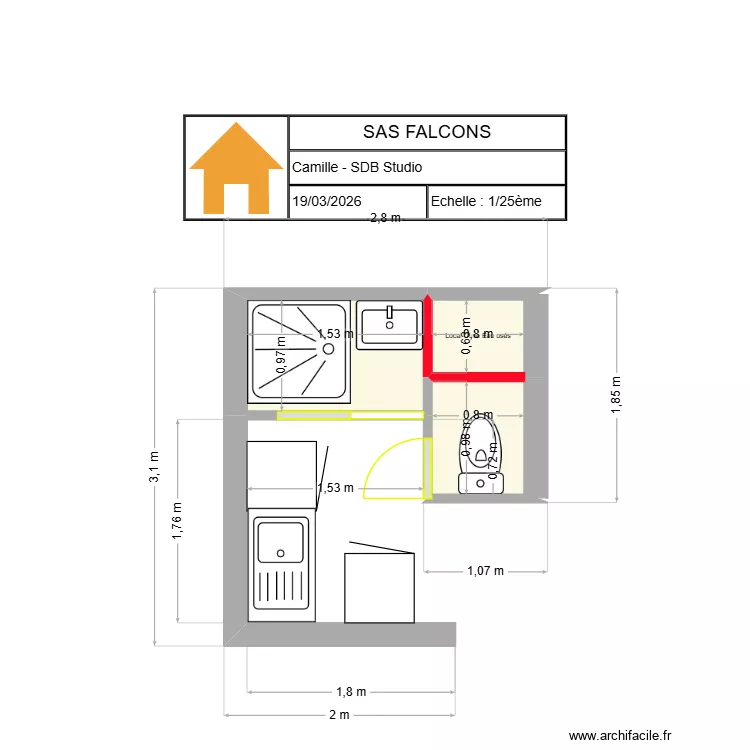 CAMILLE SDB. Plan de 3  et 3 m²
