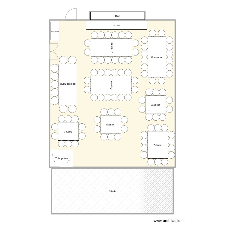 Plan de salle Option 6. Plan de 2 pièces et 185 m2