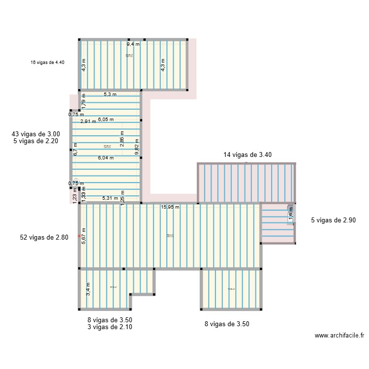 calculo vigas teto. Plan de 5 pièces et 224 m2