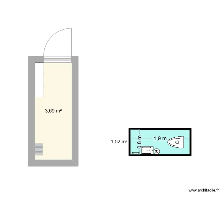 Entr&eacute;e et WC. Plan de 2  et 5 m²